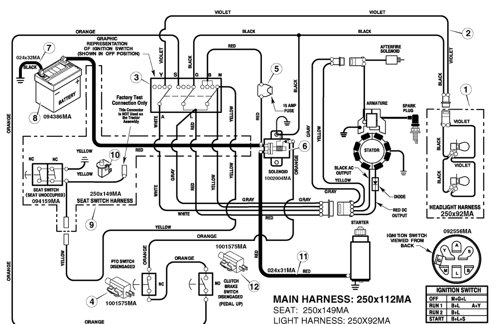 Electrical System Diagram and Parts List for 465617X51A 2007 Briggs and Stratton Lawn Tractor